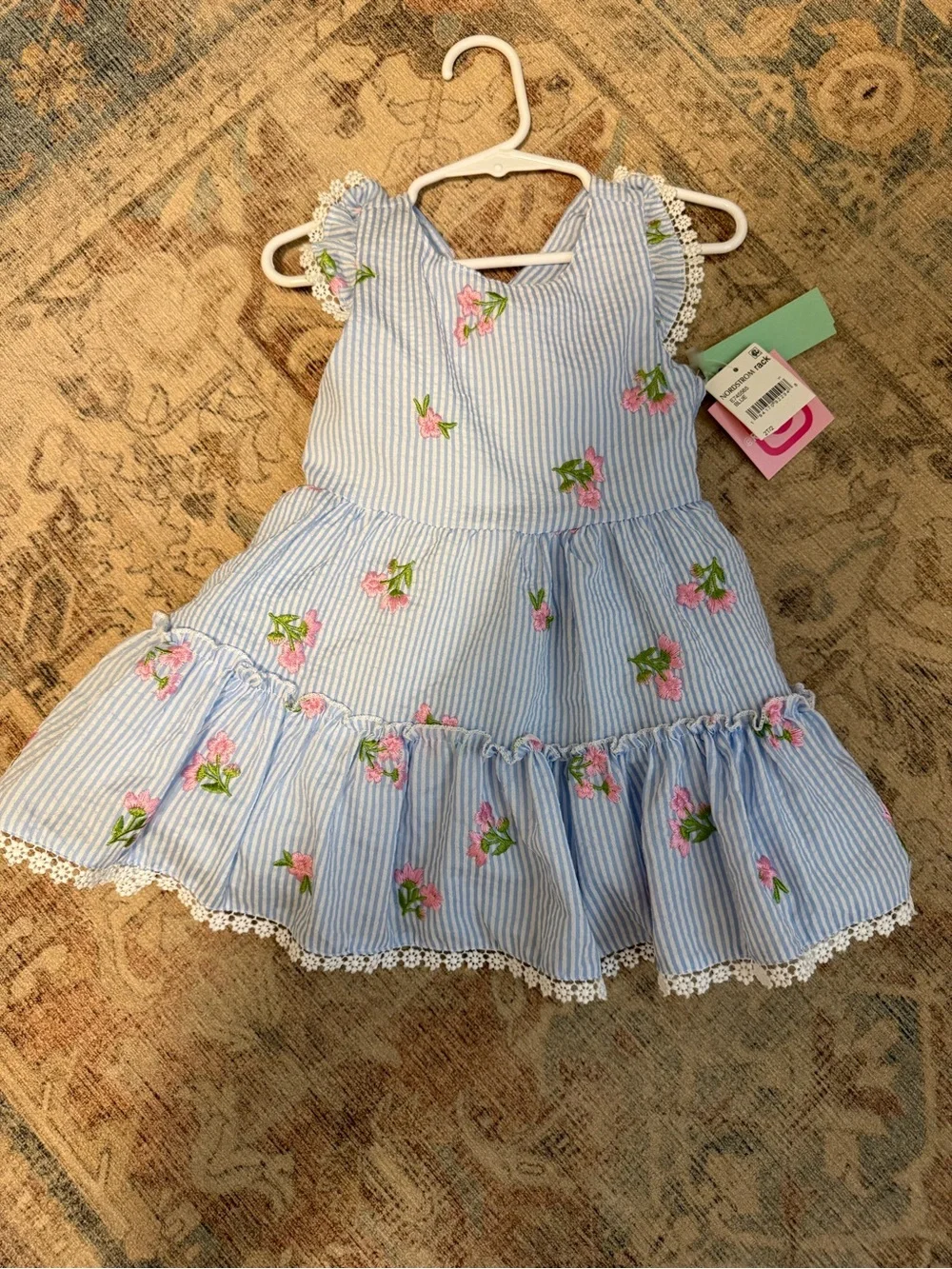 Rare Editions Kids' Floral Embroidered Seersucker Sundress & Tote